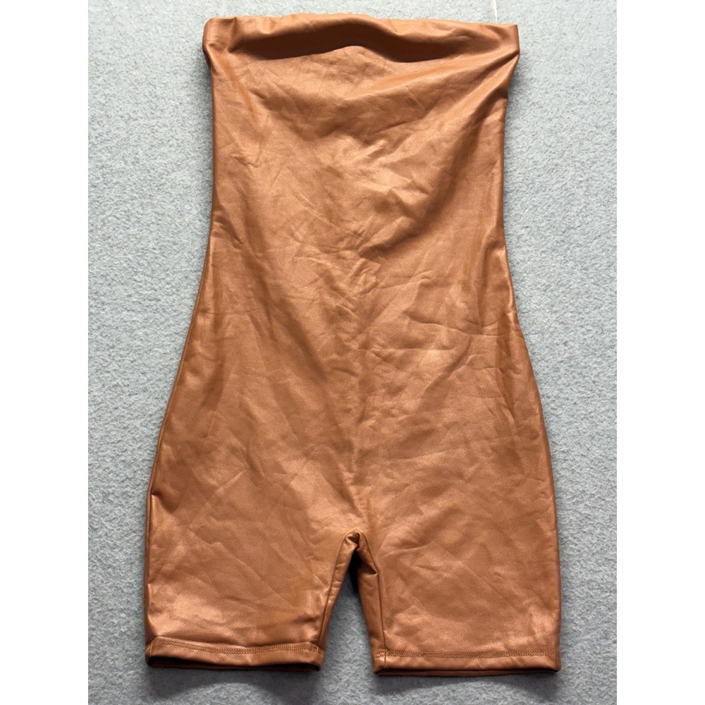 JNK Womens Strapless Faux Leather Romper Cognac Brown Tube Top Bodysuit TJP-8121